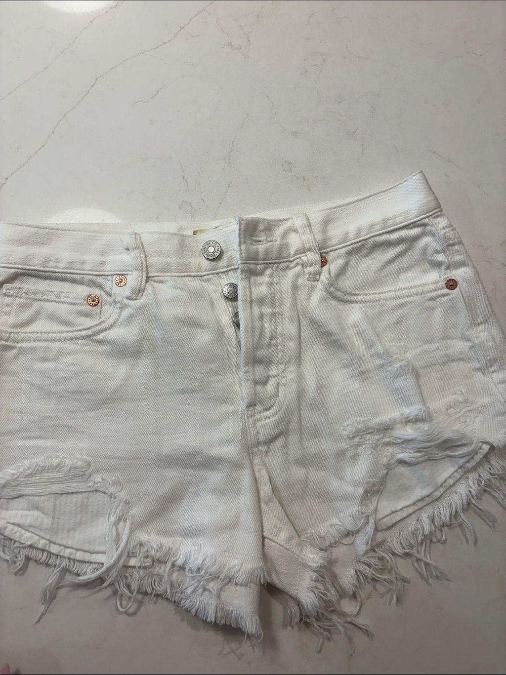 We The Free White Distressed Frayed Denim Shorts